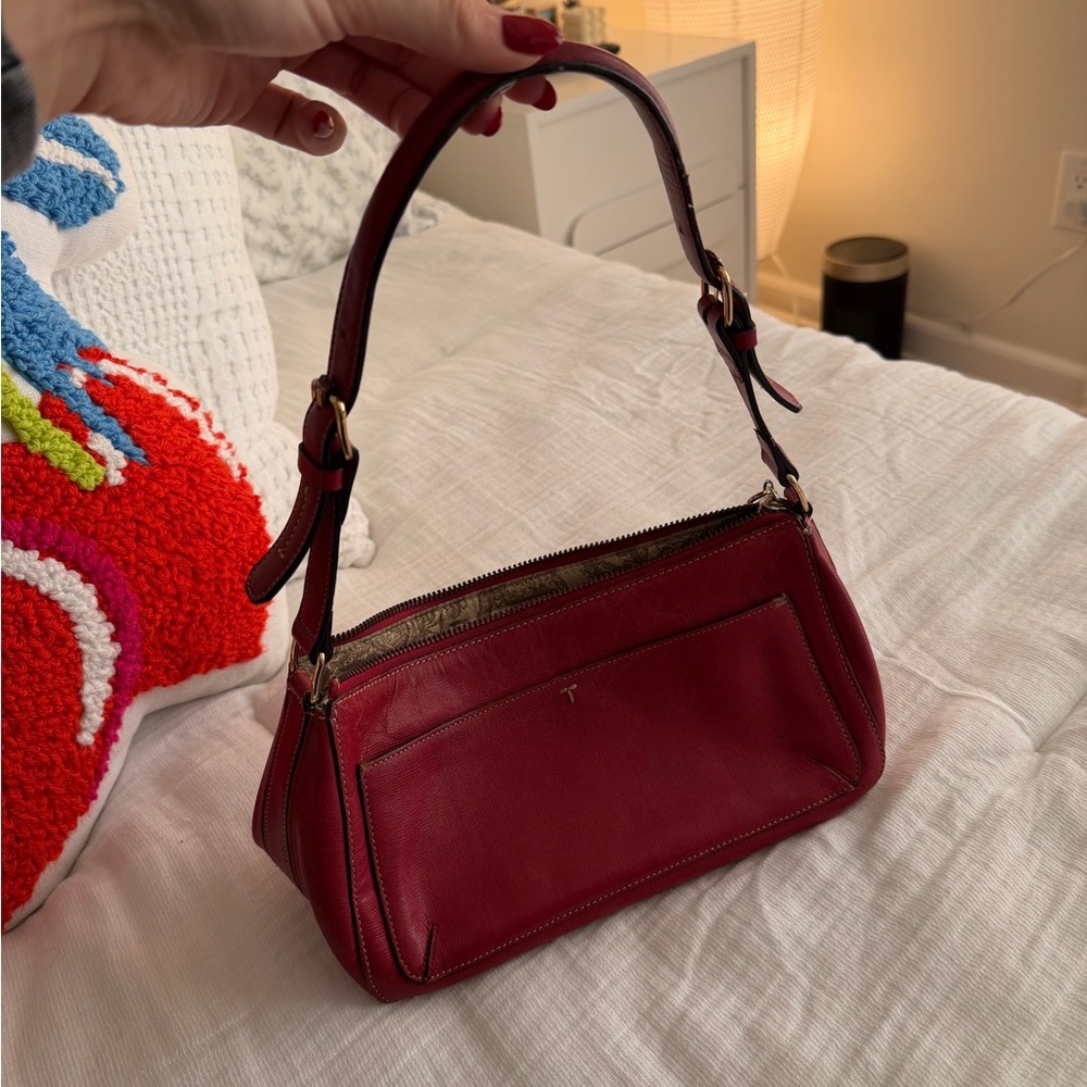 Ann Taylor - Red Leather Baguette Bag